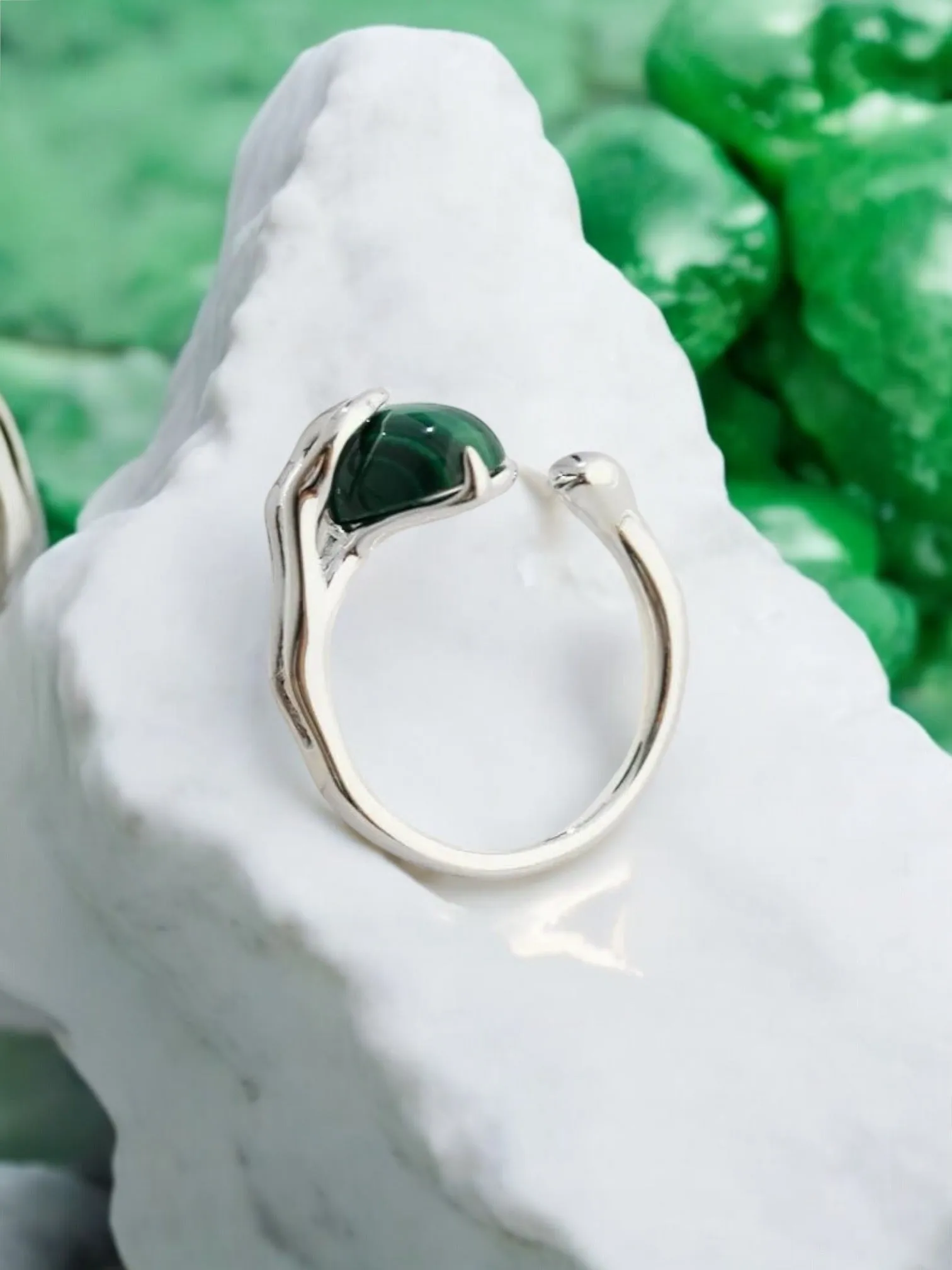 Alessandra - Natural Malachite Open Ring