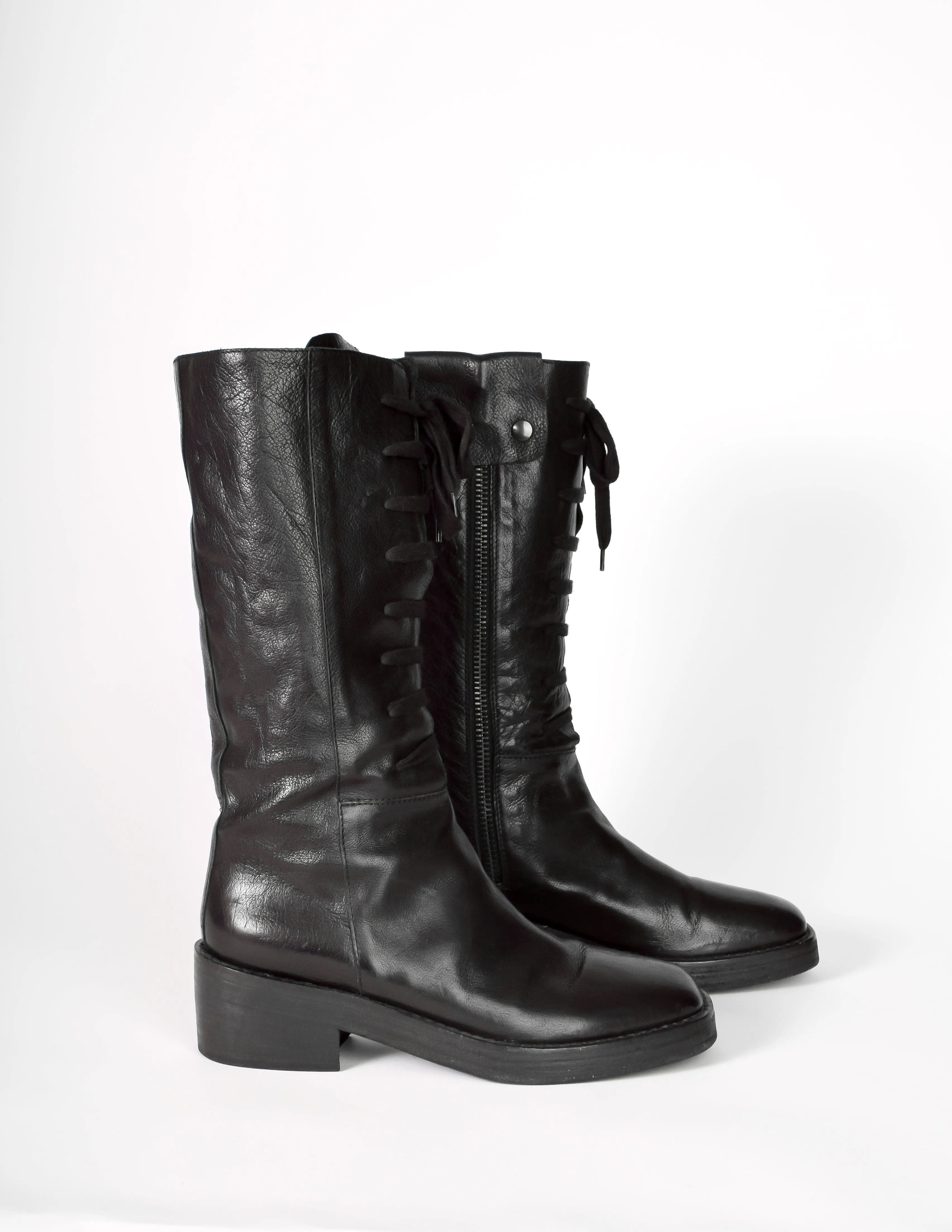 Ann Demeulemeester Vintage Black Leather Lace Up Boots