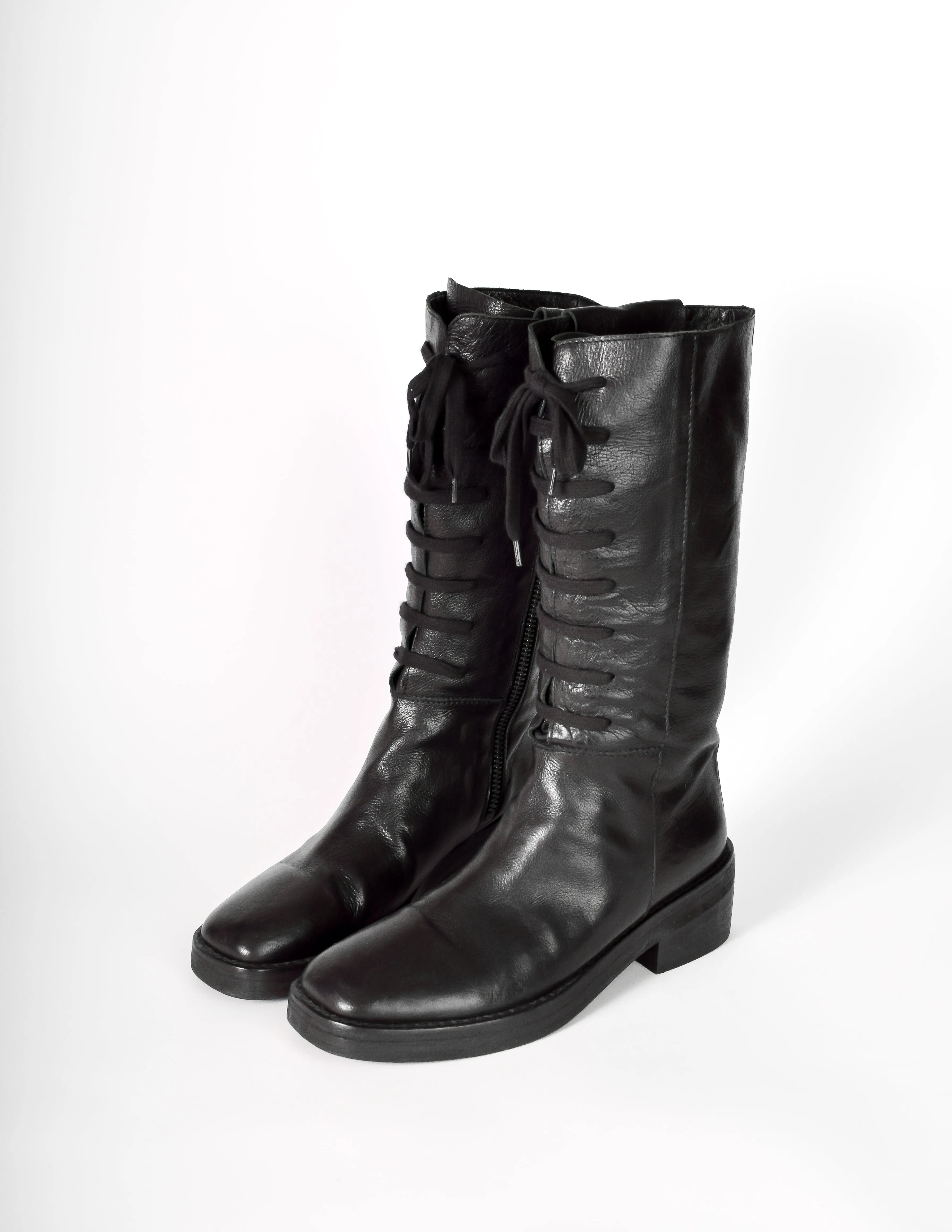 Ann Demeulemeester Vintage Black Leather Lace Up Boots