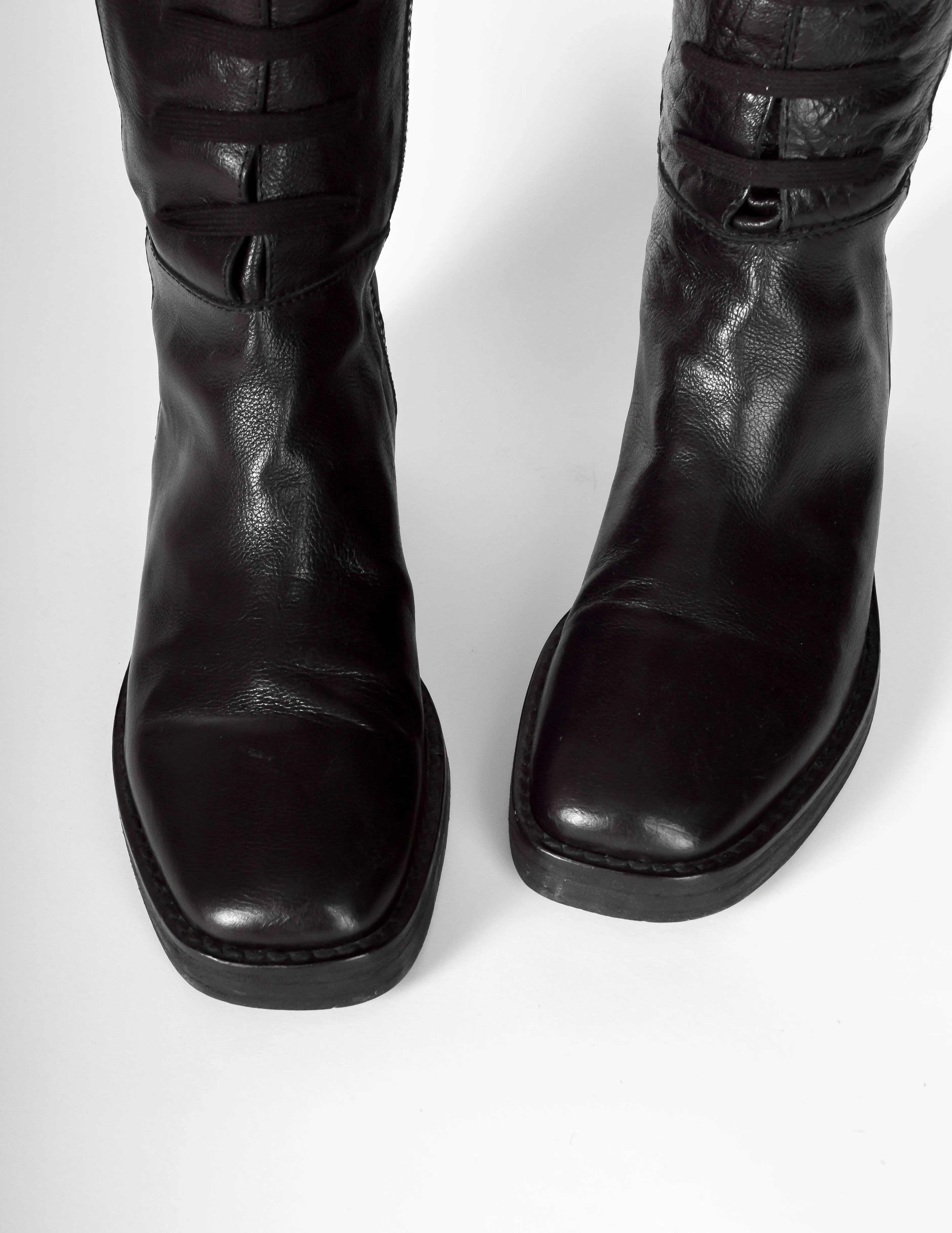 Ann Demeulemeester Vintage Black Leather Lace Up Boots