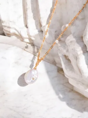 Aria - Unique Large Baroque Pearl Pendant with Gold Chain Necklace