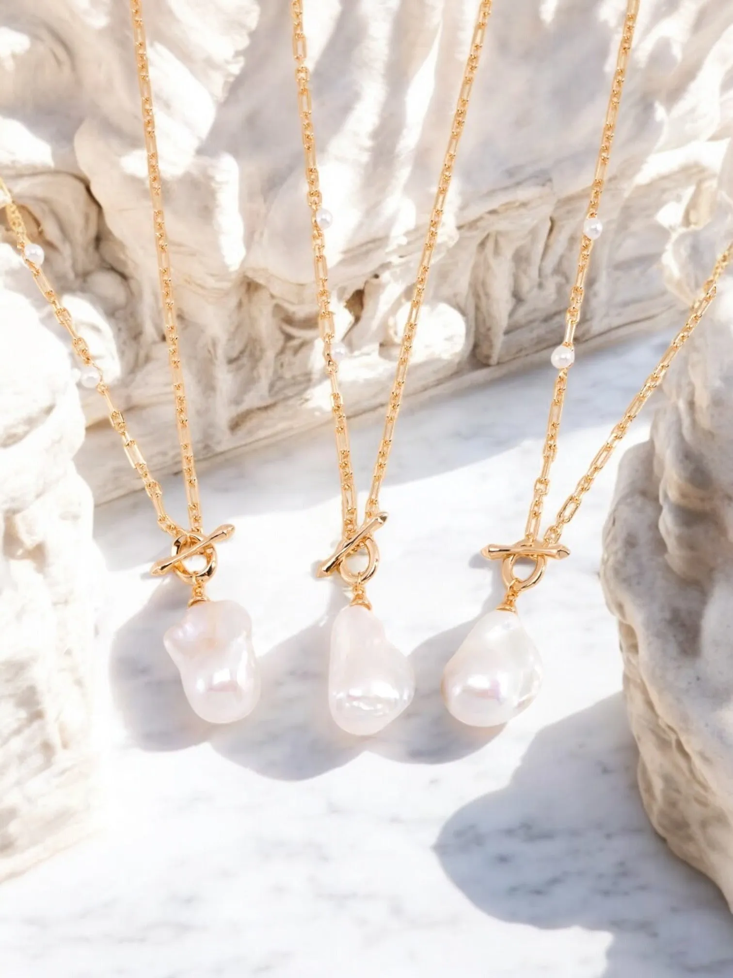 Aria - Unique Large Baroque Pearl Pendant with Gold Chain Necklace