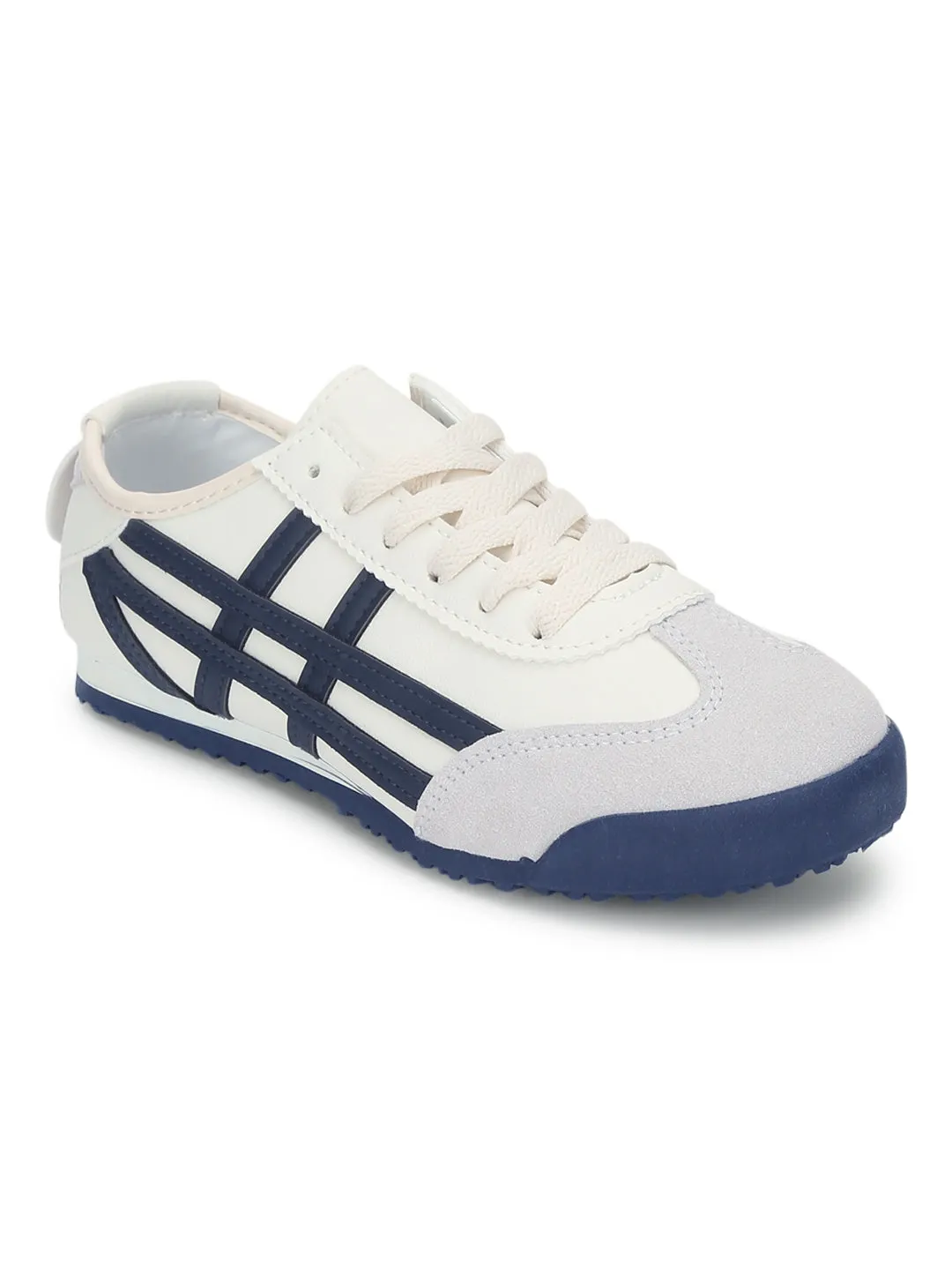 Beige Navy PU Stylish Lace-Up Sneakers (TC-RS3800-BEIGNVY)