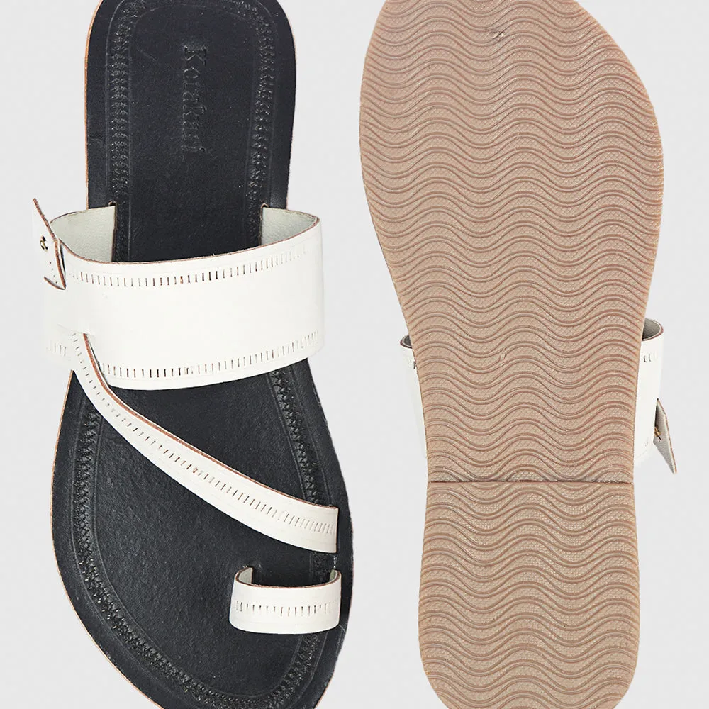 Black & White Handstitched Leather Kolhapuri Men Sandal