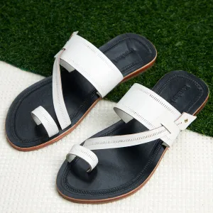 Black & White Handstitched Leather Kolhapuri Men Sandal