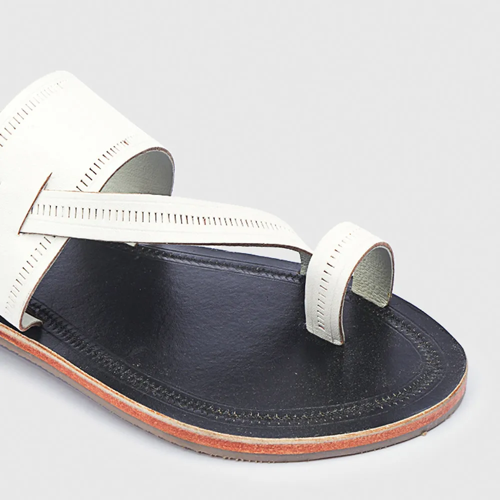 Black & White Handstitched Leather Kolhapuri Men Sandal