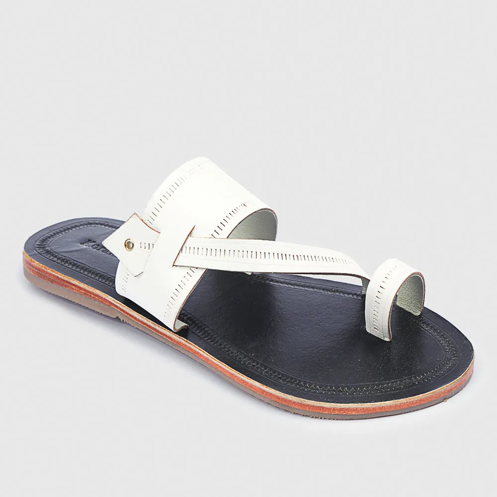 Black & White Handstitched Leather Kolhapuri Men Sandal