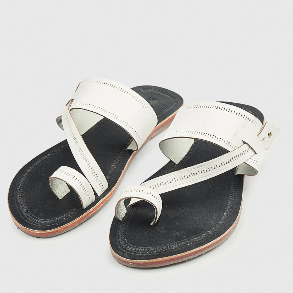 Black & White Handstitched Leather Kolhapuri Men Sandal