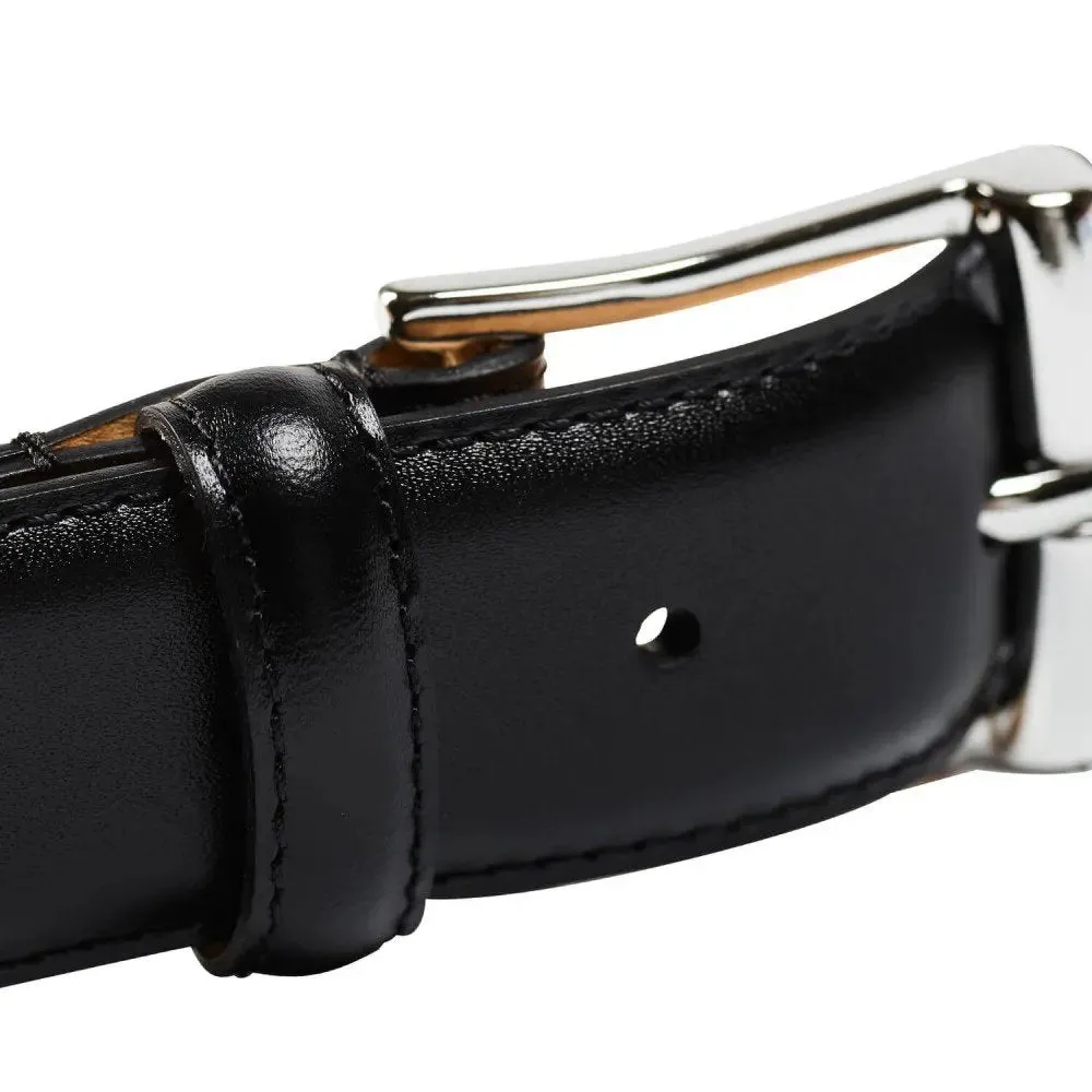 Black Calf Belt with Silver Buckle