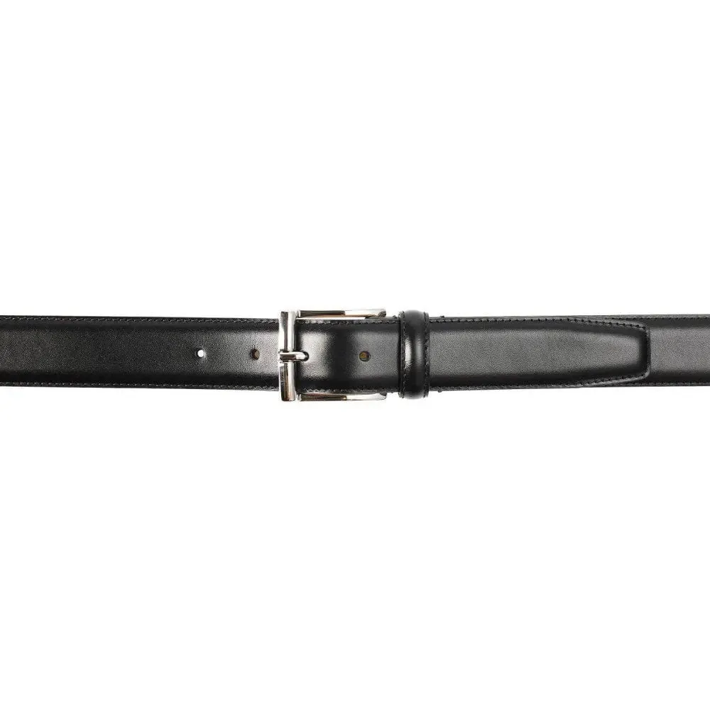 Black Calf Belt with Silver Buckle