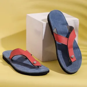 Blue & Coral Handcrafted Women's Leather Slippers with Suede