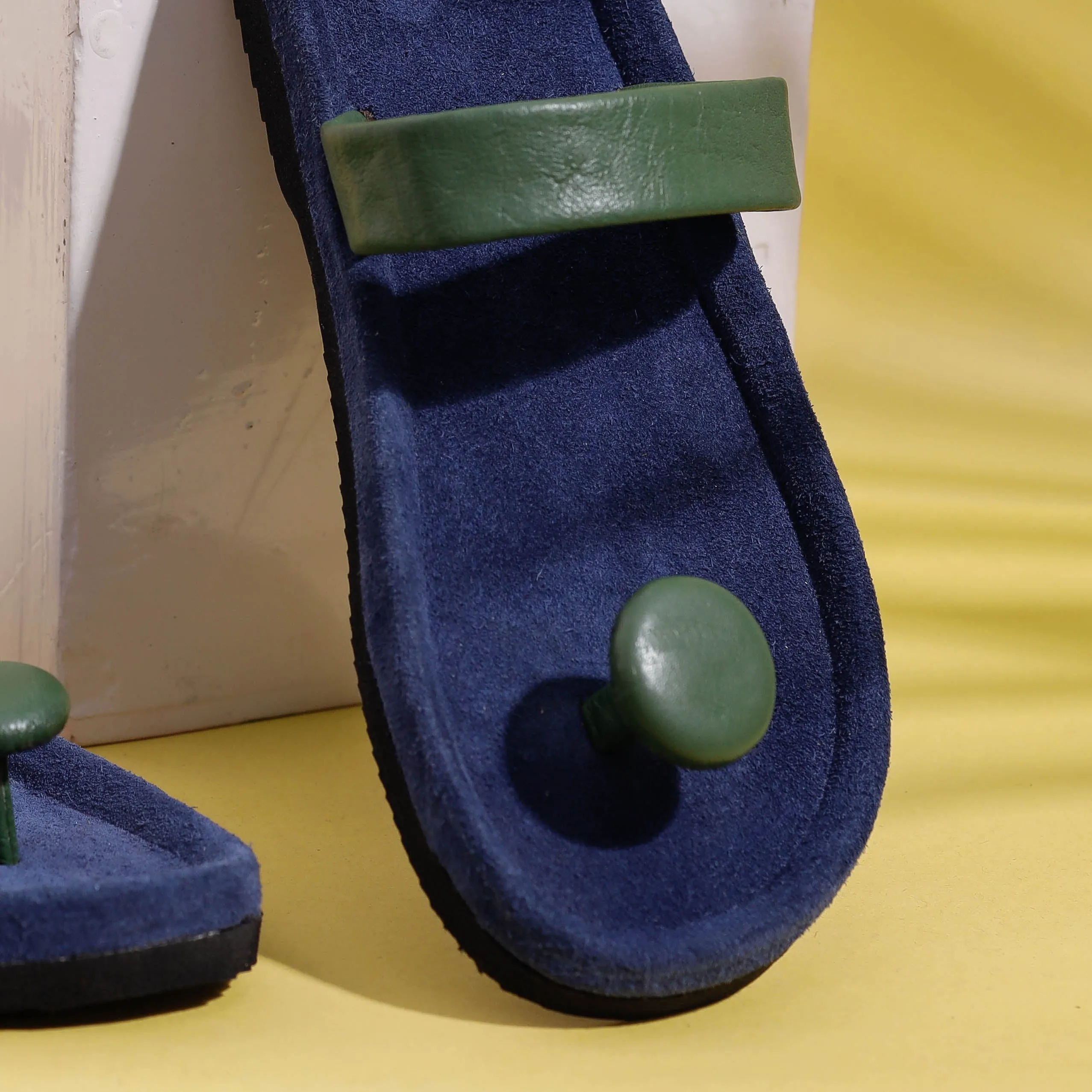 Blue & Green Handcrafted Women's Leather Slippers with Suede