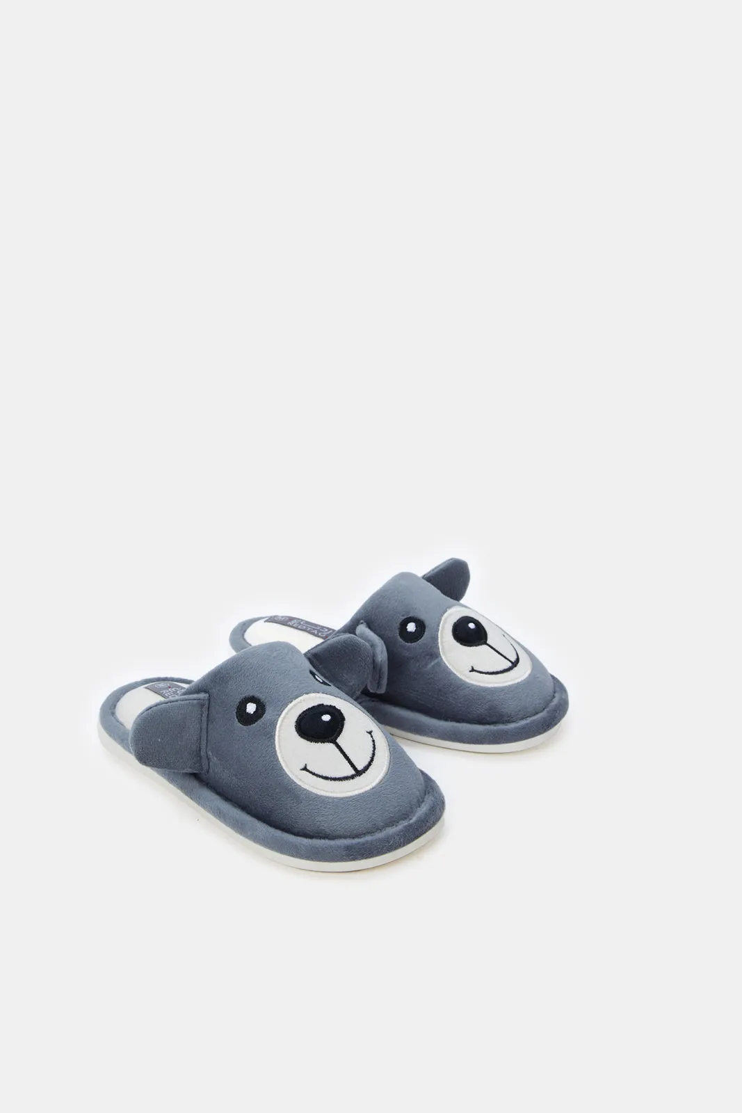 Boys Grey 3D Bear Slippers