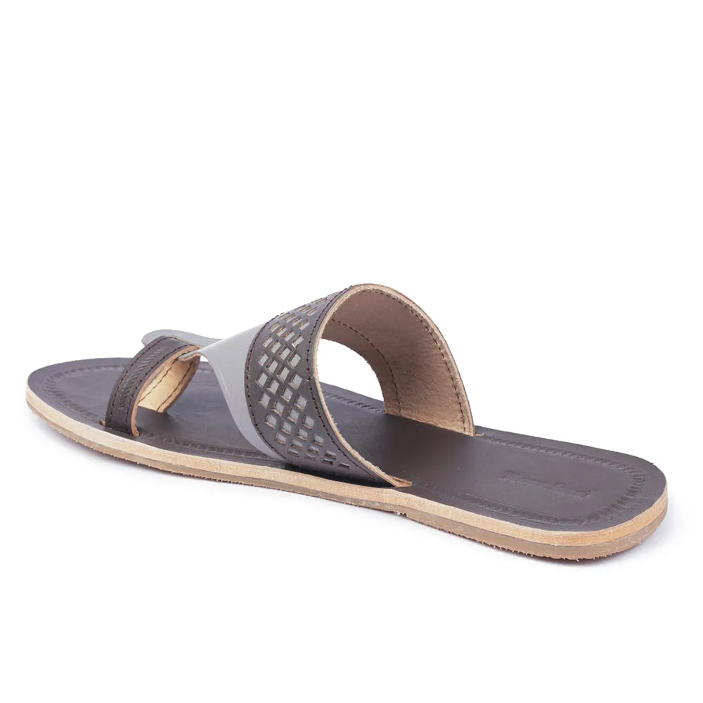 Brown & Grey Handstitched Leather Kolhapuri Men Sandal