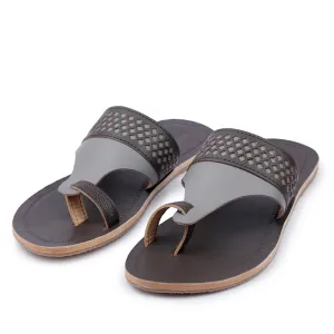 Brown & Grey Handstitched Leather Kolhapuri Men Sandal