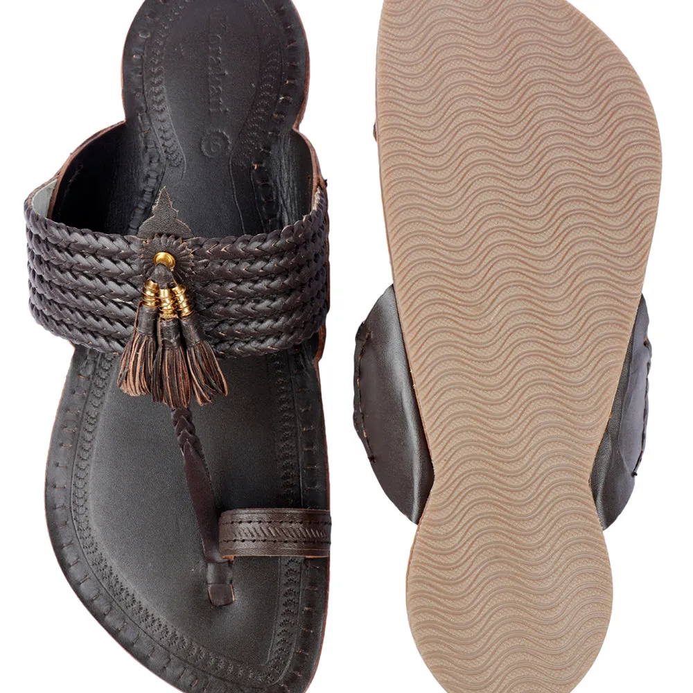 Brown Handstitched Leather Kolhapuri Men Slipper