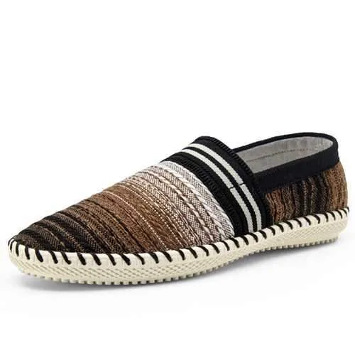 Casual Slip On Linen Cloth Breathable Soft Sole Flat Shoes Stripe Driving Shoes