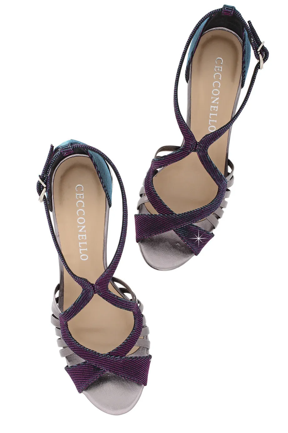 CECCONELLO TERESA Metallic Petrol Holographic Sandals