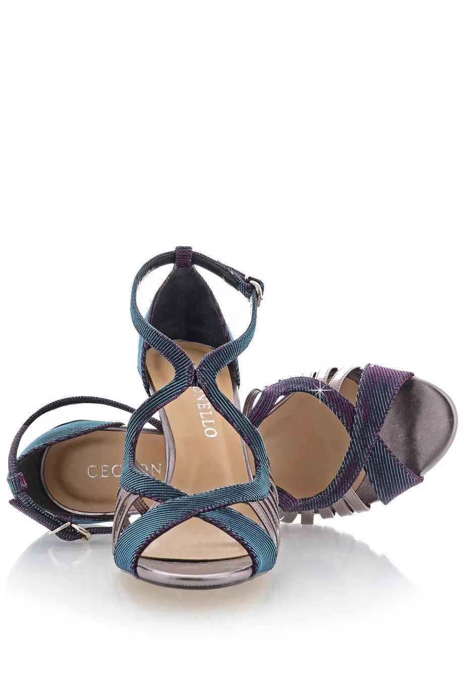 CECCONELLO TERESA Metallic Petrol Holographic Sandals