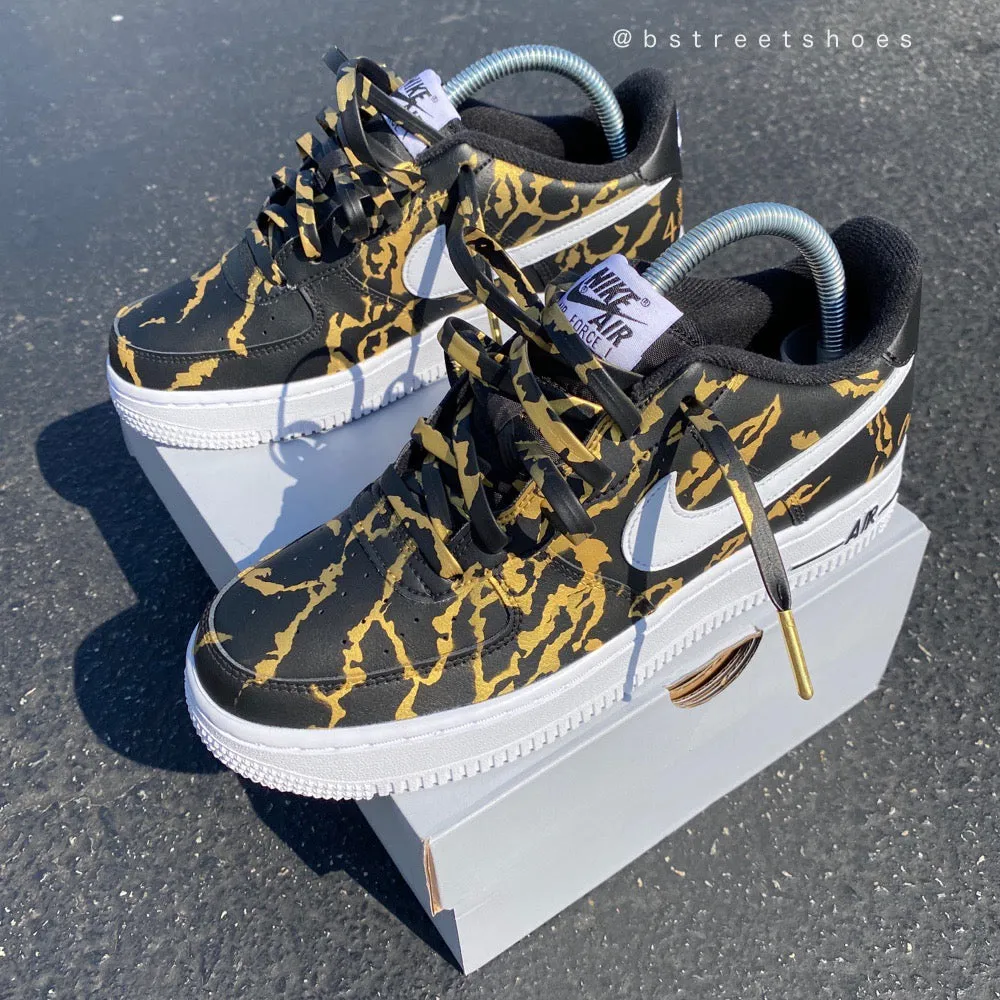 Custom Hand Painted Gold and Black Marble Nike Air Force 1 Low