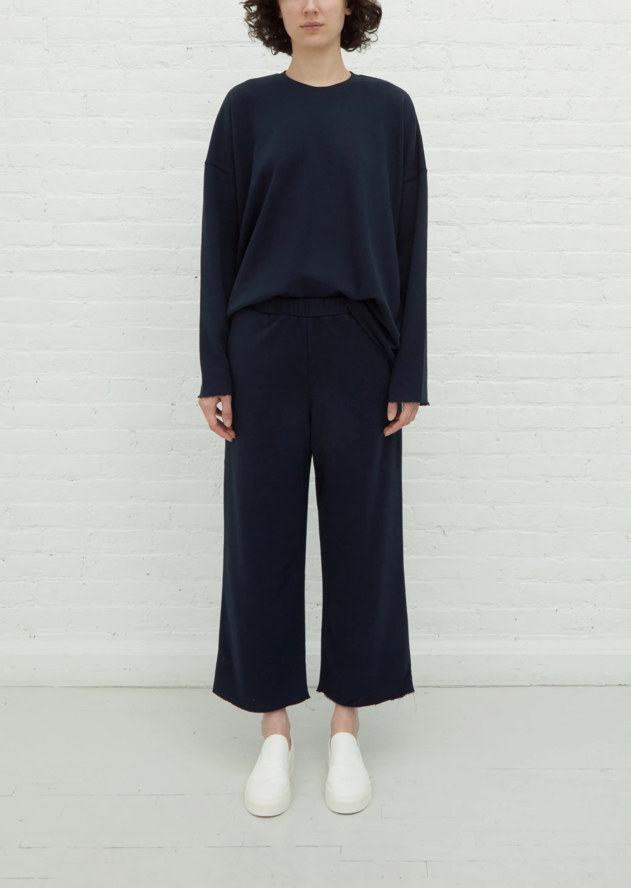 Cut Wide Leg Sweatpant — Navy