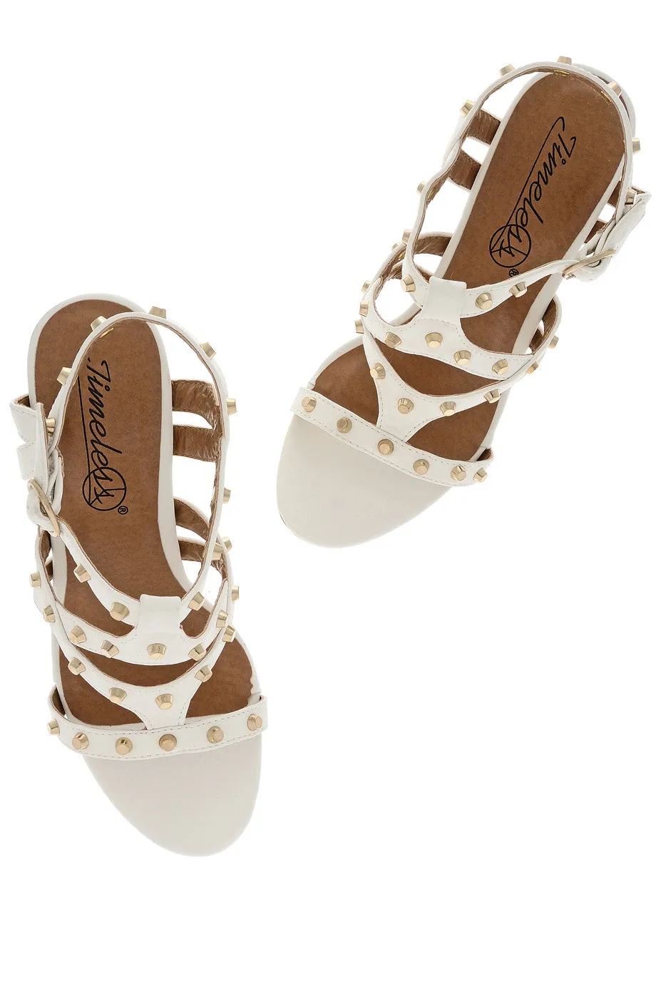 CYNDIE Off White Studded Heels