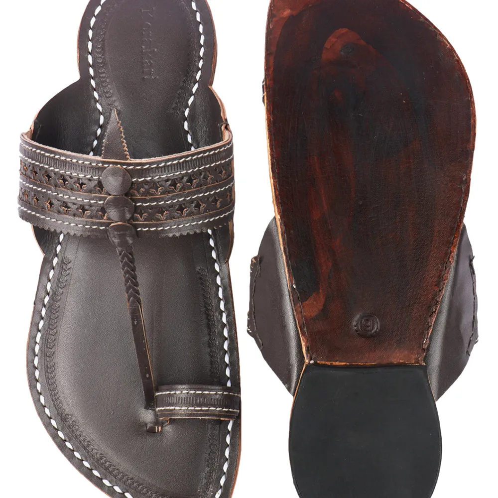 Dark Brown Handstitched Leather Kolhapuri Men Slipper