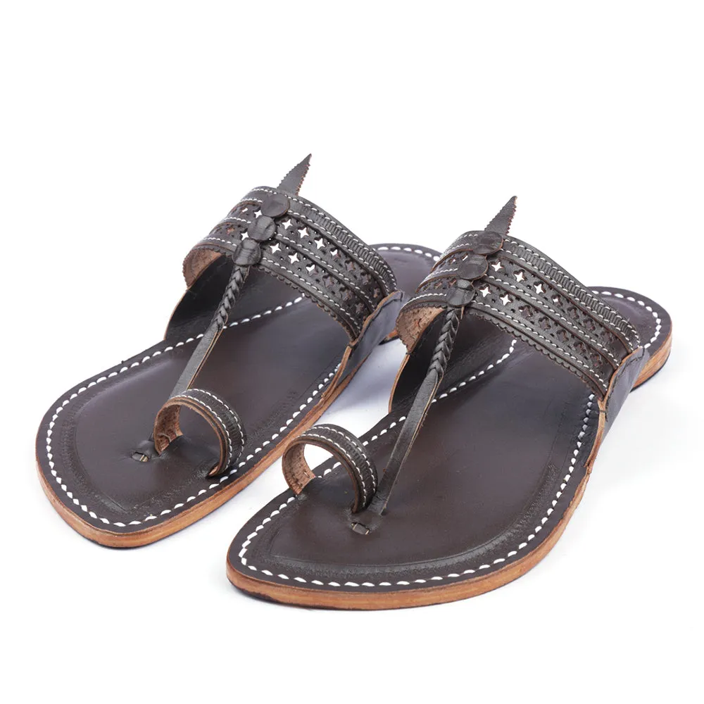 Dark Brown Handstitched Leather Kolhapuri Men Slipper