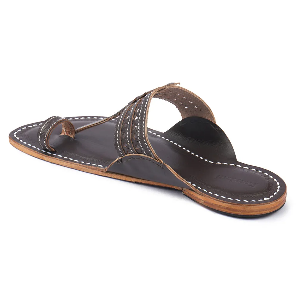 Dark Brown Handstitched Leather Kolhapuri Men Slipper