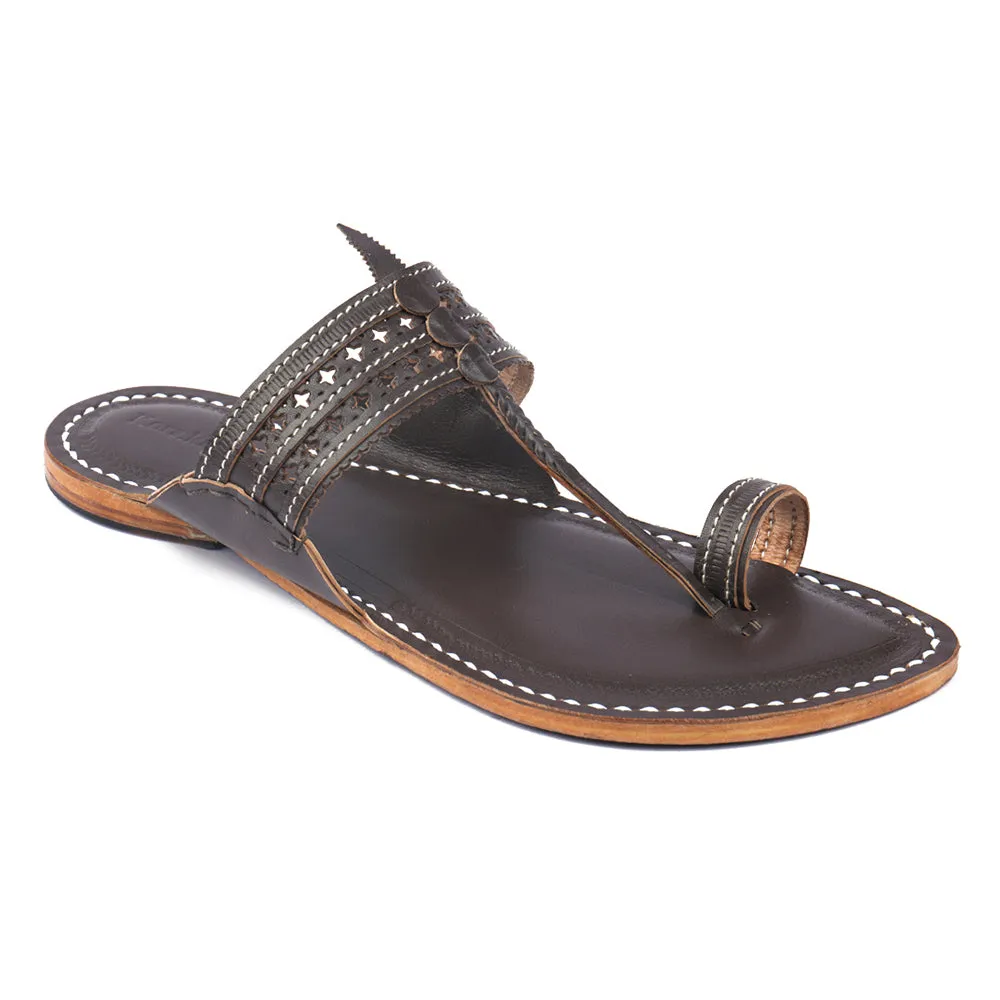 Dark Brown Handstitched Leather Kolhapuri Men Slipper