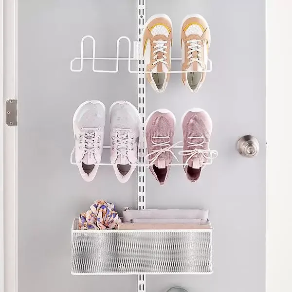 Elfa Shoe Wall & Door Rack- 4 Shoe Rack & 1 Medium & 1 Large Mesh Basket