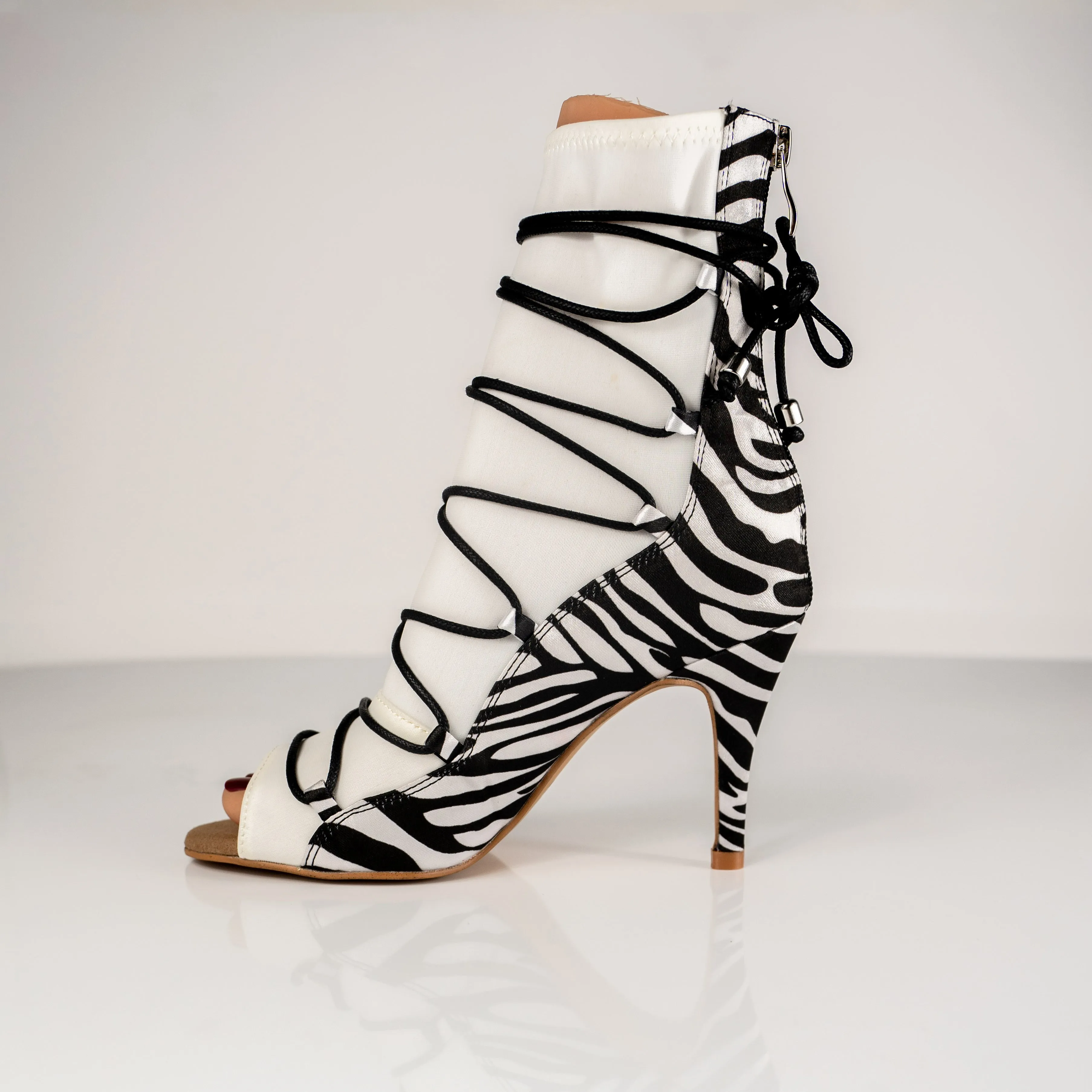 Eva Zebra Open Toe Lace Up Sock Bootie Dance Shoes (Limited Edition)