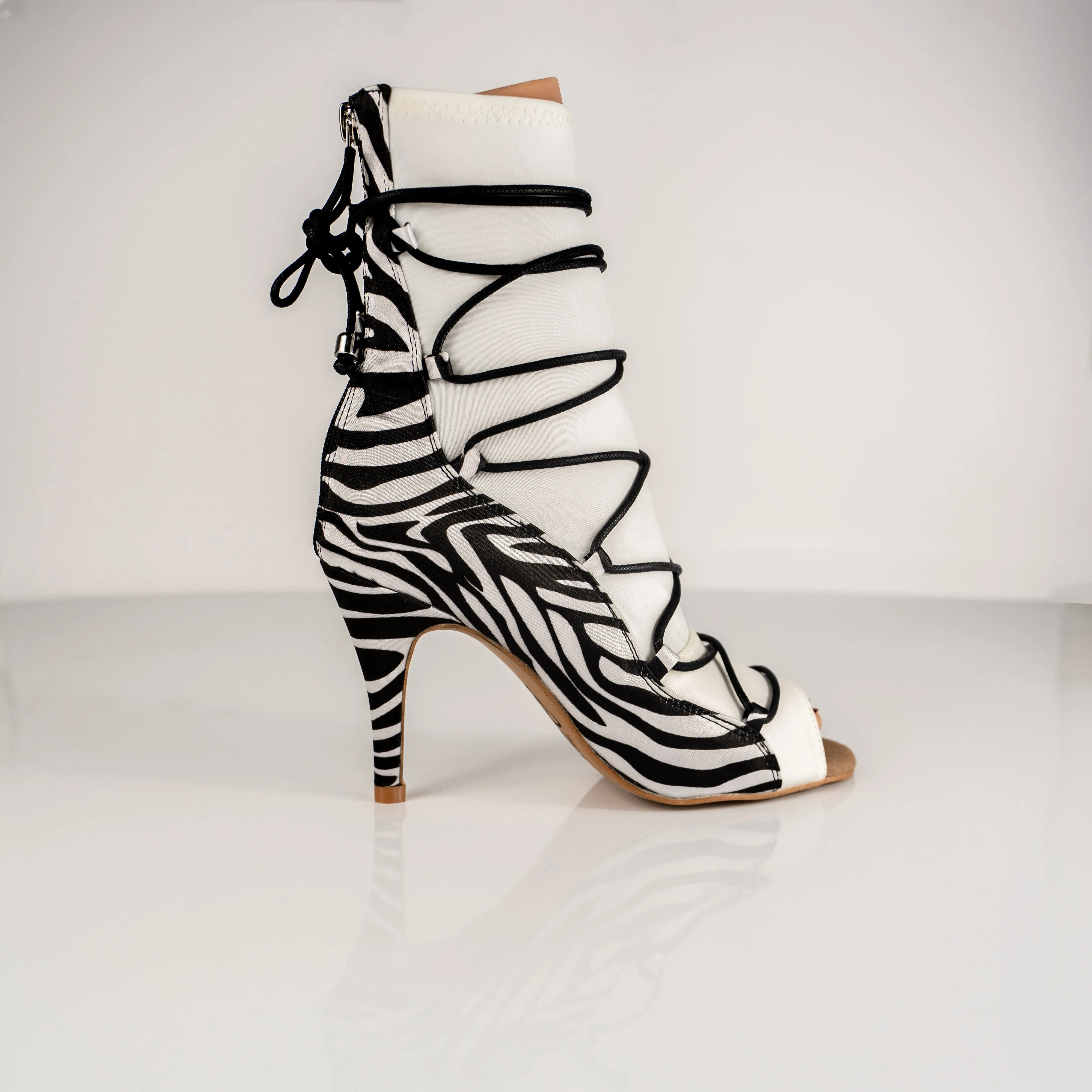 Eva Zebra Open Toe Lace Up Sock Bootie Dance Shoes (Limited Edition)