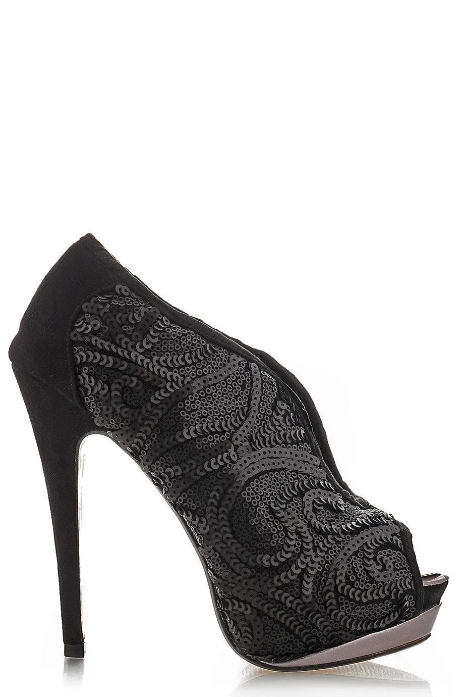 EVETTE Black Sequined Peep Toe