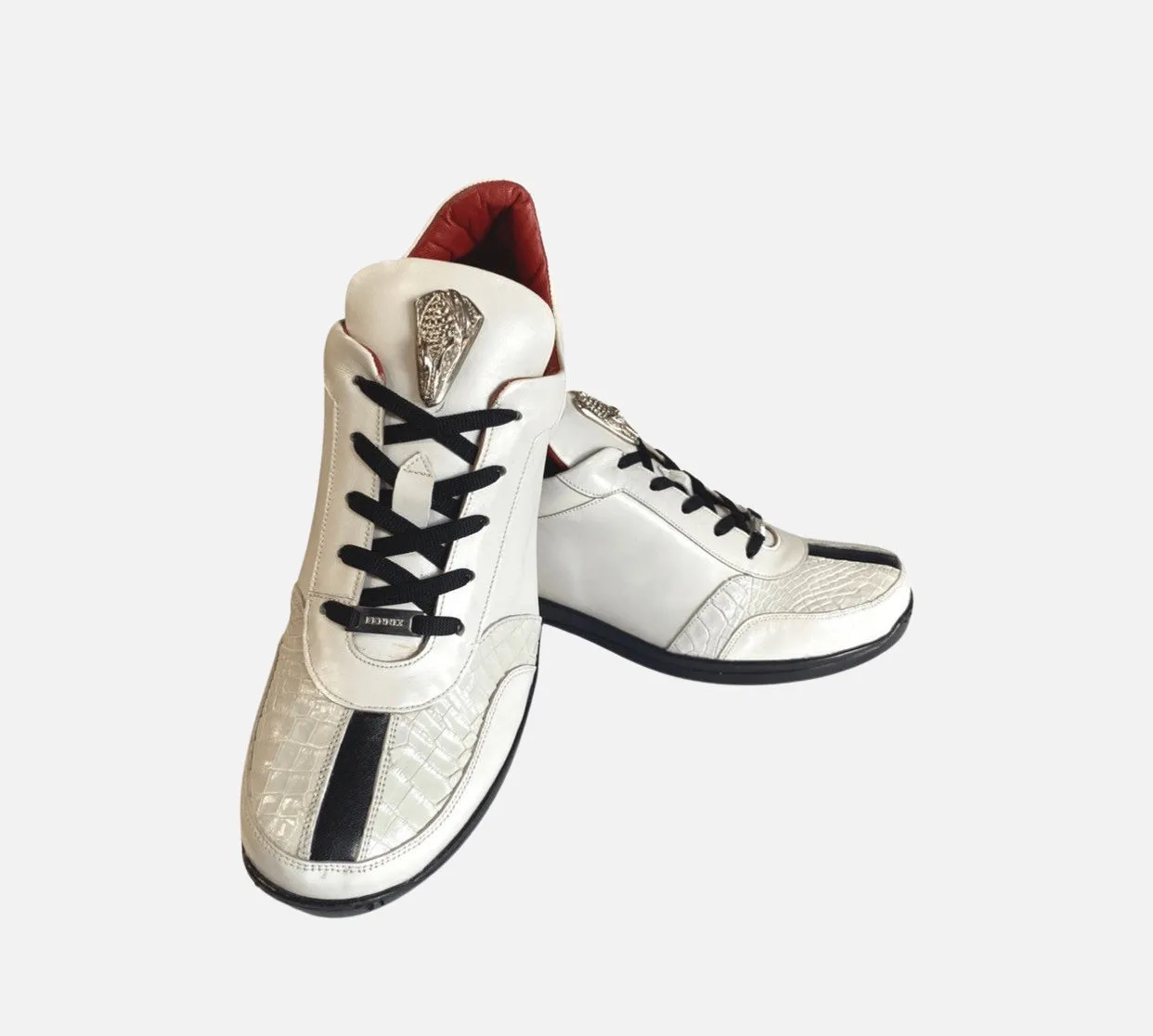 Fennix Italian Sneaker with White Alligator Trim - Modern Elegance Crafted in Italy