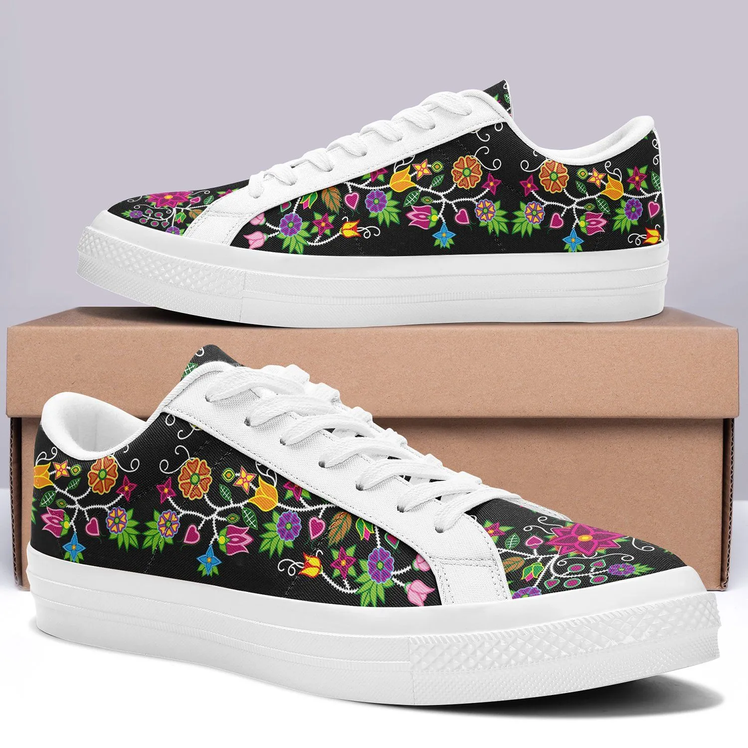 Floral Beadwork - 01 Aapisi Low Top Canvas Shoes White Sole