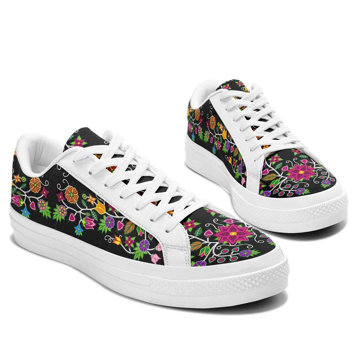 Floral Beadwork - 01 Aapisi Low Top Canvas Shoes White Sole