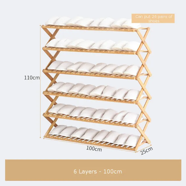 Foldable Shoe Rack 3/4/5/6 Layers Bamboo Shoe Cabinets Shelf Home Organizer Holder Shoes Storage Rack for Dormitory Doorway