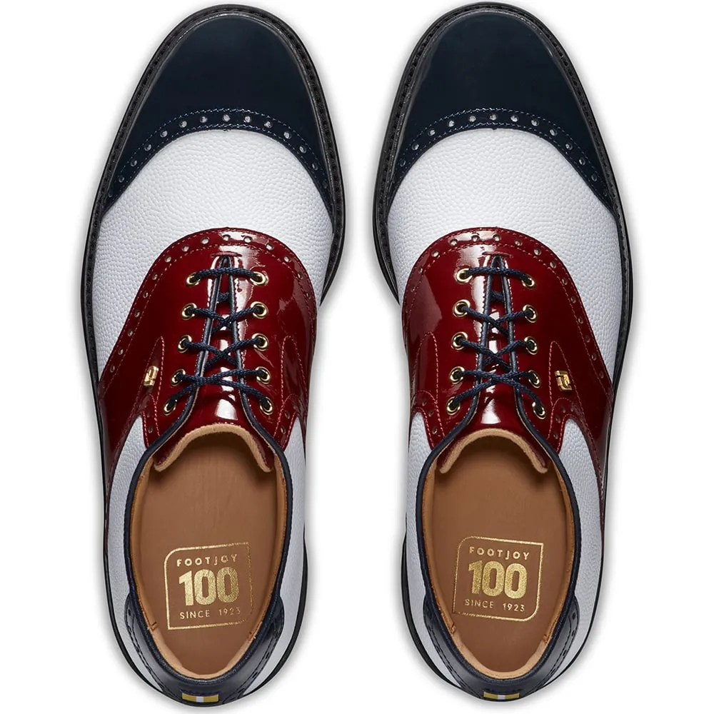 FootJoy Premiere 100 Year Celebration Limited Edition Spiked Waterproof Shoes - White/Red/Blue