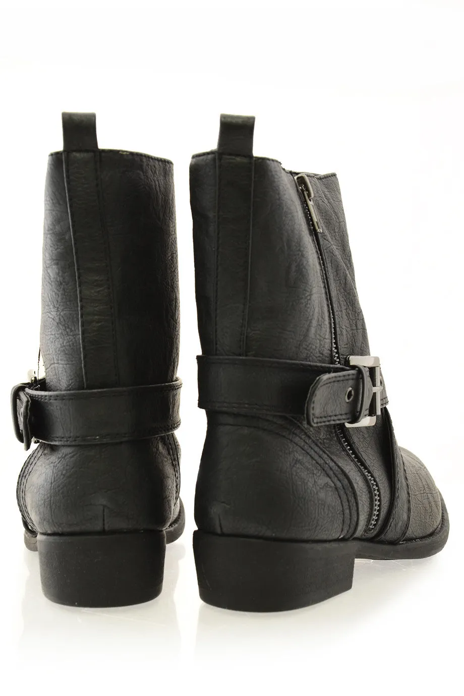 GEMINA Black Studded Gusset Biker Boots