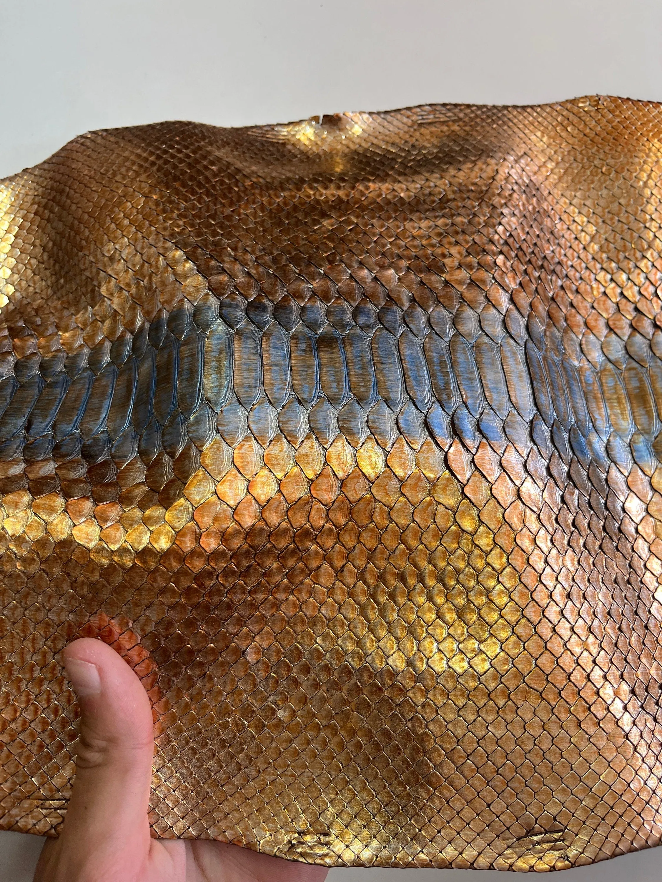 Genuine python leather, real snake leather color gold, and silver, long and wide snakeskin of thick 1,0mm(2 1/2 oz)