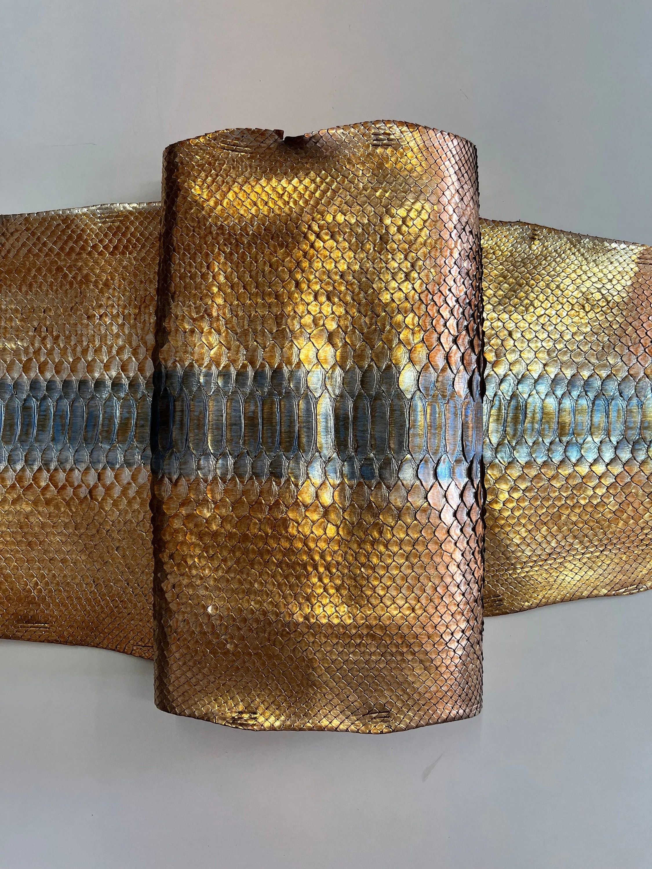 Genuine python leather, real snake leather color gold, and silver, long and wide snakeskin of thick 1,0mm(2 1/2 oz)