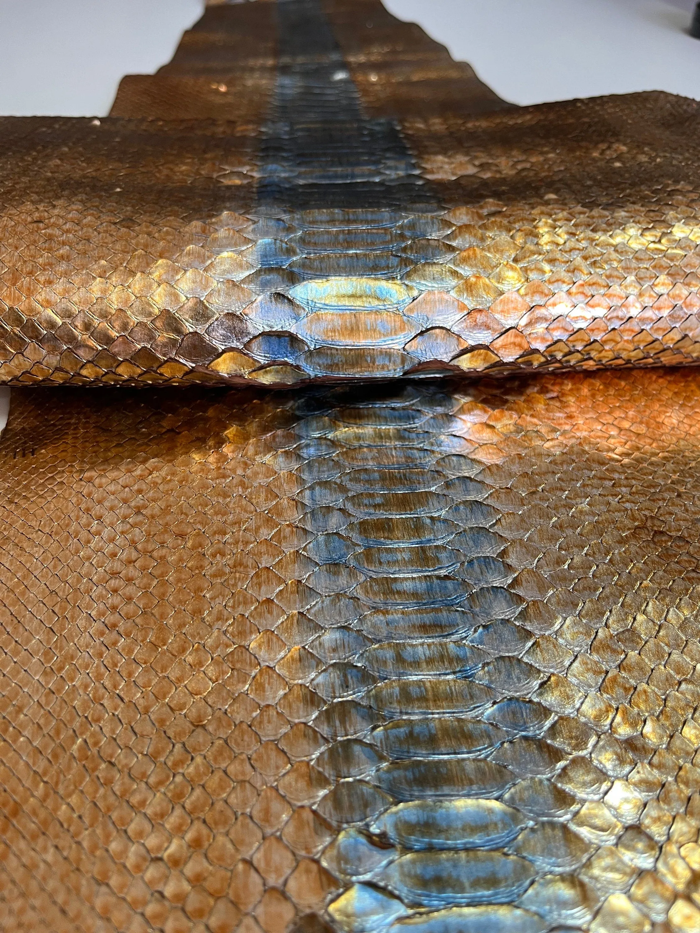 Genuine python leather, real snake leather color gold, and silver, long and wide snakeskin of thick 1,0mm(2 1/2 oz)