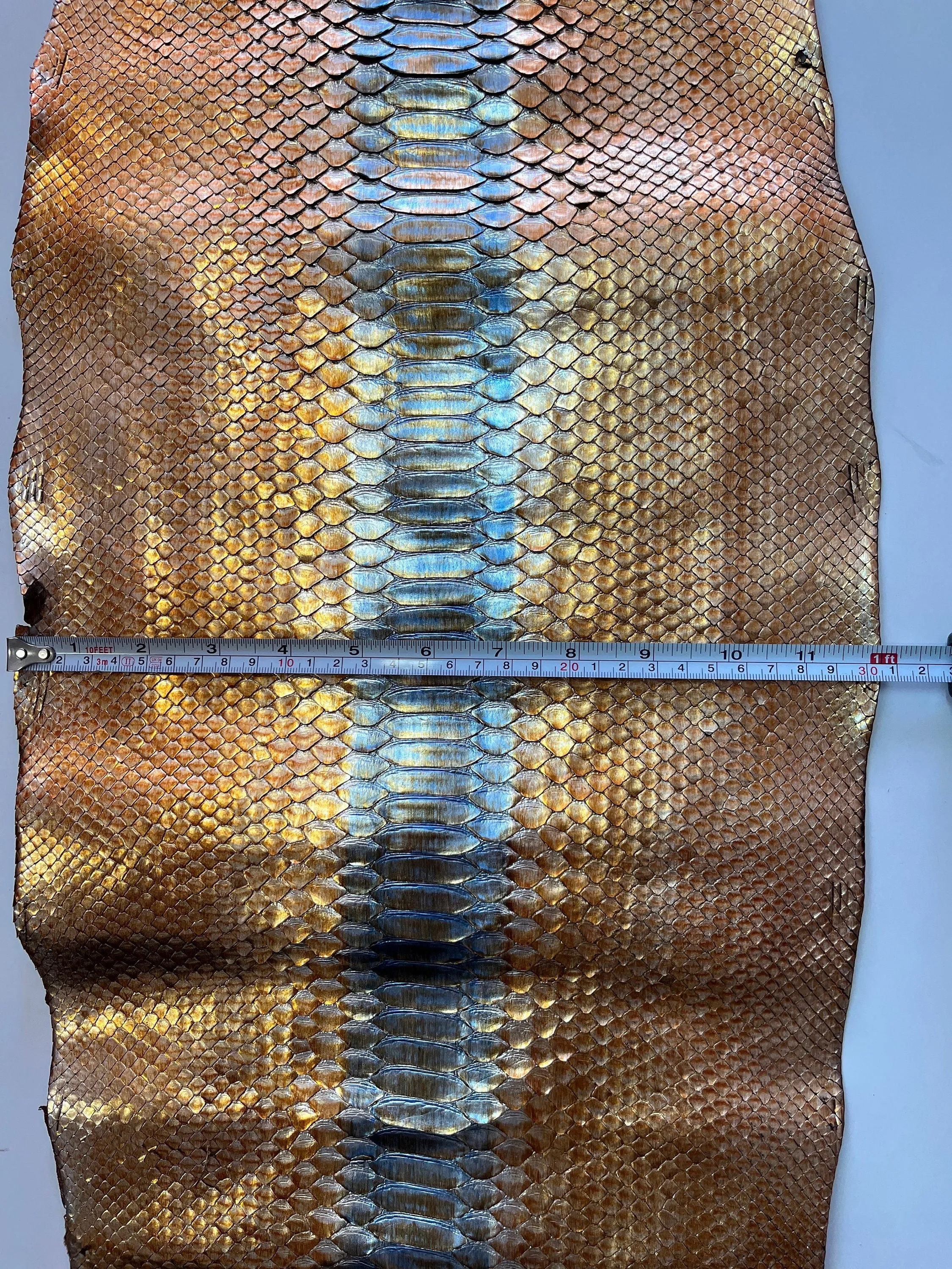 Genuine python leather, real snake leather color gold, and silver, long and wide snakeskin of thick 1,0mm(2 1/2 oz)