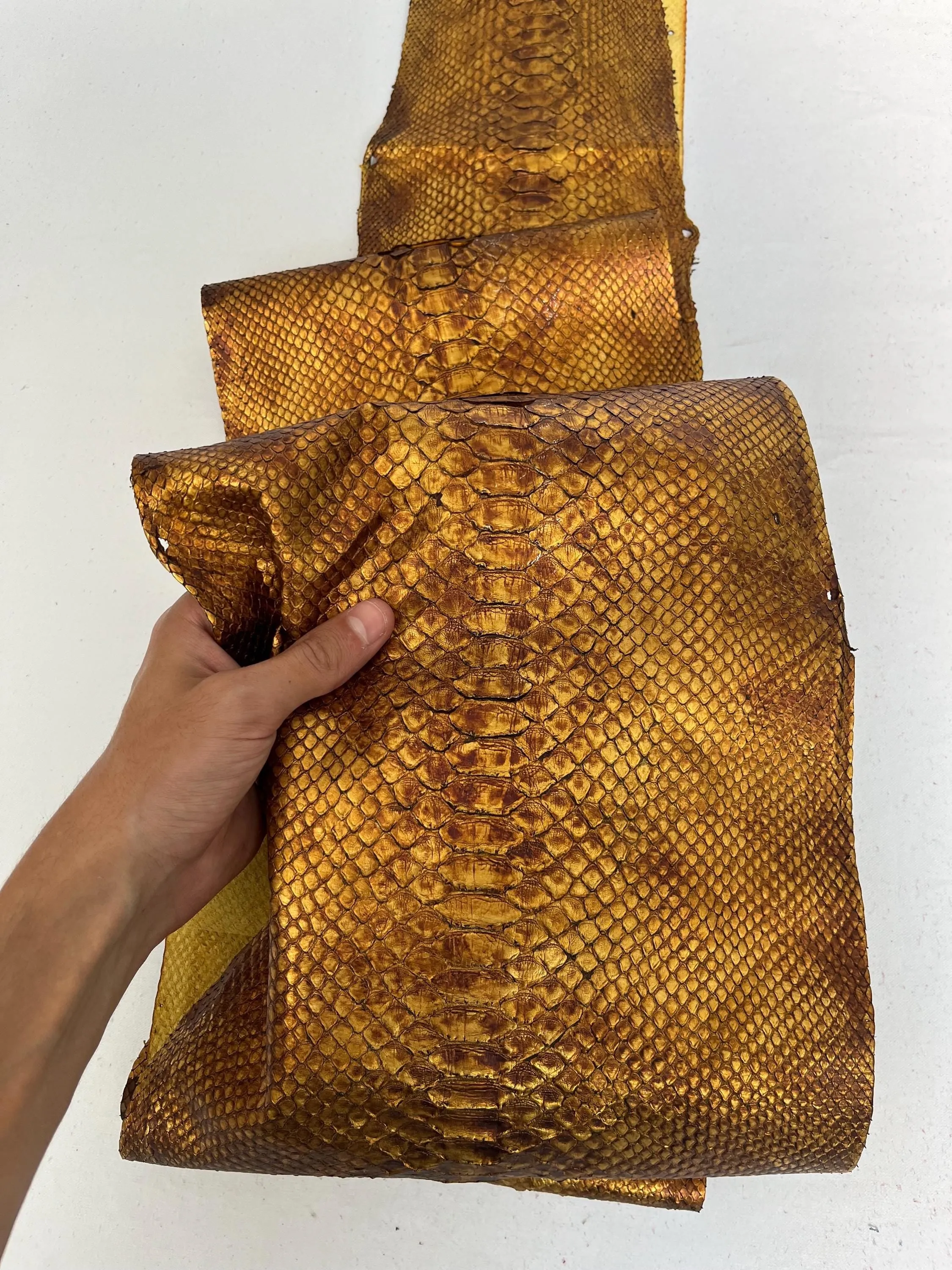 Genuine python leather, real snake leather color rusty metallic, long and wide snakeskin of thick 1,0mm(2 1/2 oz)