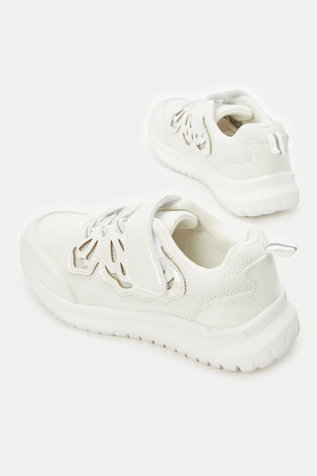 Girls White Butterfly Trim Trainers