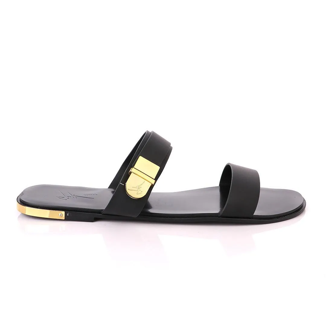 Giuseppe Zanotti Gold Keith Black Slippers