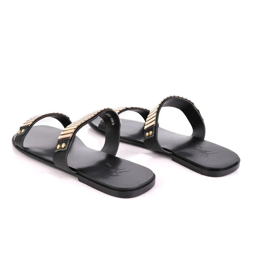 Giuseppe Zanotti Gold Keith Black Slippers