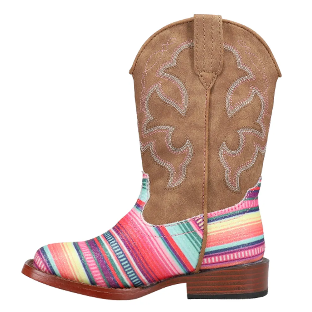 Glitter Serape Striped Embroidered Square Toe Cowboy Boots (Youth)