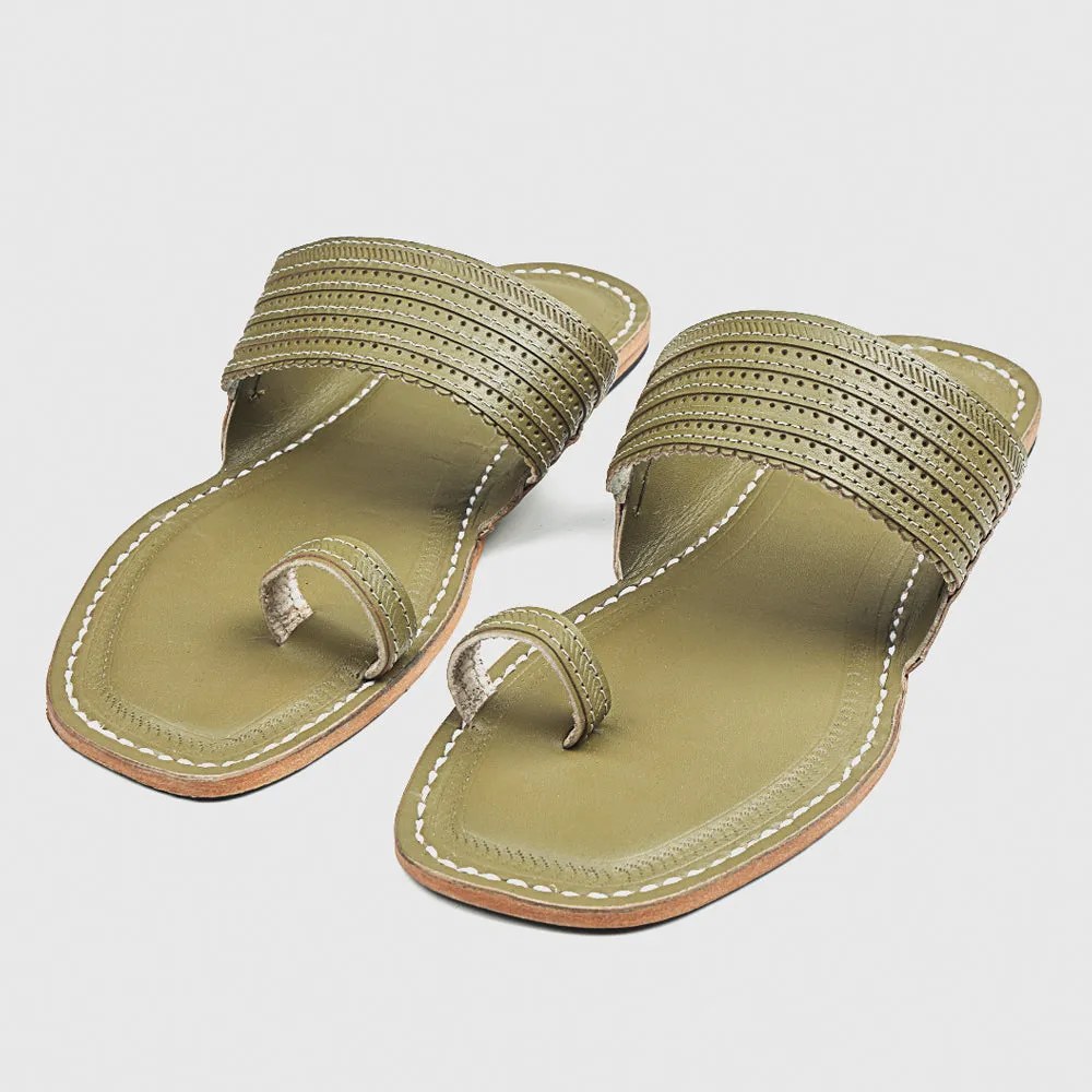 Green Handstitched Leather Kolhapuri Men Slipper